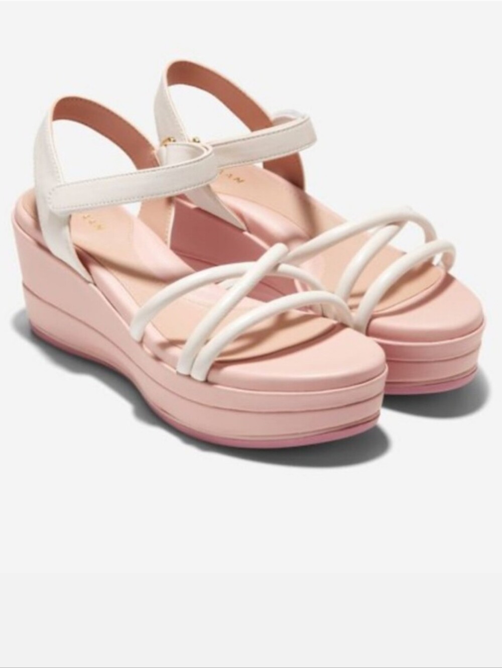 Cole Haan Grand Ambition Addison Strappy Wedge Sandals White Pink Women's Size 7 - Picture 3 of 16